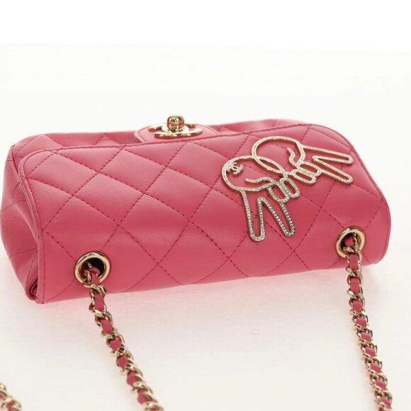 CHANEL Matelasse Chain Shoulder Bag Lamb Skin Pink Gold CC Auth ka592M - Picture 7 of 16